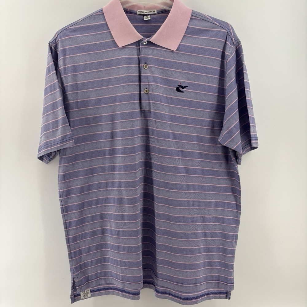 Peter Millar Caves Valley Golf Club Polo Men's XL Purple Pink Stripe Cotton